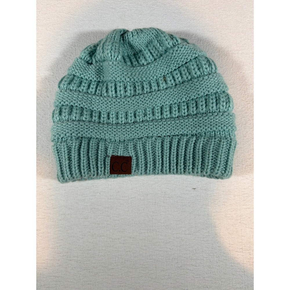 C.C Beanie Womens Cable Knit Slouchy Winter Hat Teal Blue Ribbed Knit Cap